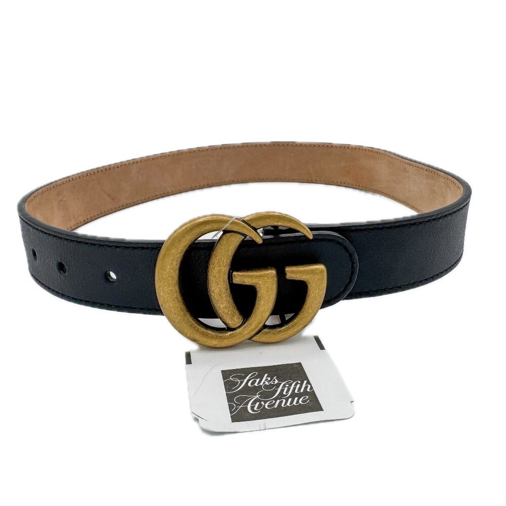 Gucci 55cm Black Leather Double GG Belt Size Small